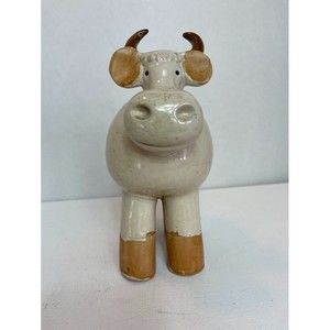 Large Ceramic Pottery Cow Figurine Hand Glazed Whimsical